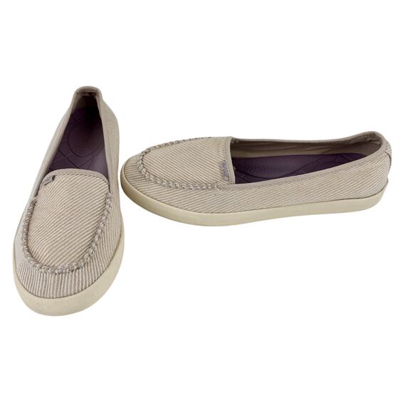 Reef Women's Slip On Shoes Salty Island 7 Tan/Cream Mini Stripes Flats Casual - Picture 2 of 10